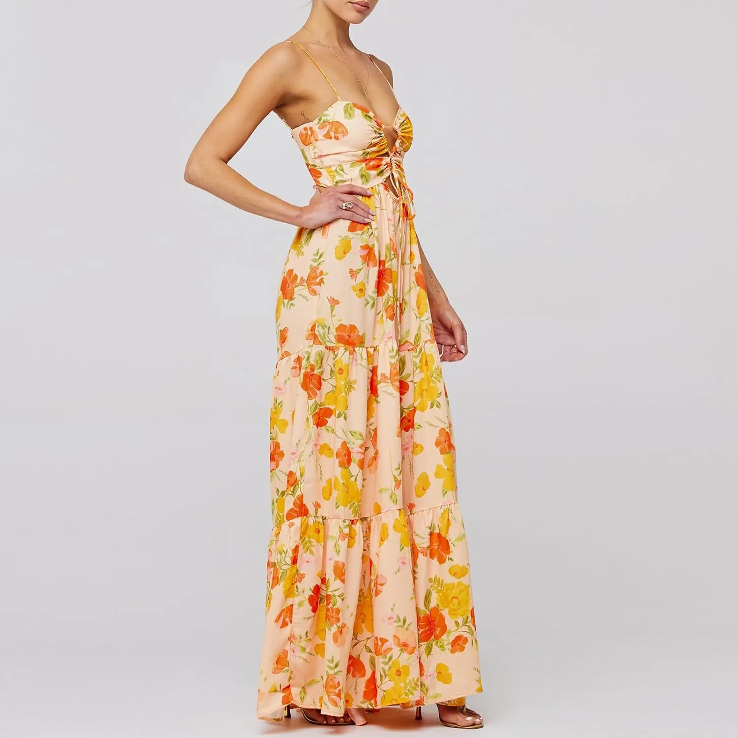 Women Boho Spaghetti Strap Maxi Dress Y2k Floral Sleeveless Long Dress 2025 Summer Beach Vacation Sundress Beachwear