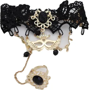 Women Bracelet Fashion Jewelry Gold Metal Hand Chain Slave Ring Masquerade Lace