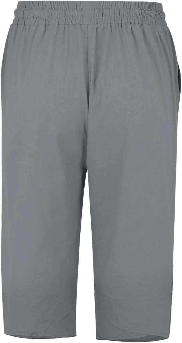 Women Casual Drawstring Linen Shorts Trendy Stretch Waist Waistband Cross Leg Short Trousers Beach Flowy Casual Pants