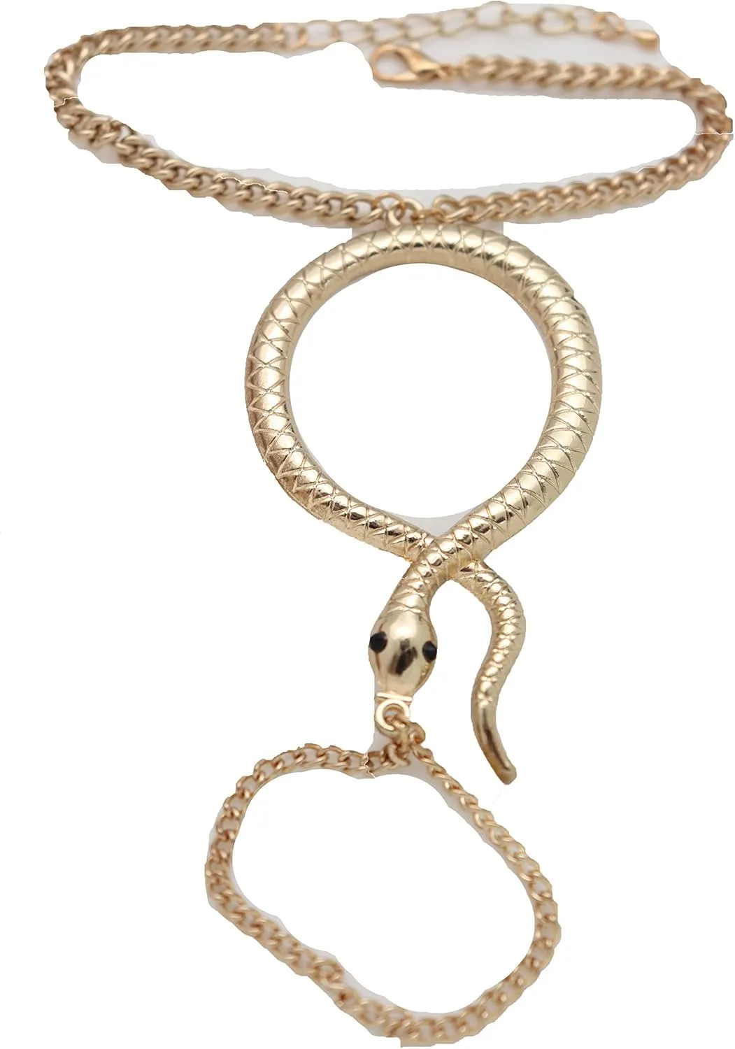 Women Fashion Jewelry Hand Chain Metal Bracelet Slave Ring Snake Charm Gold