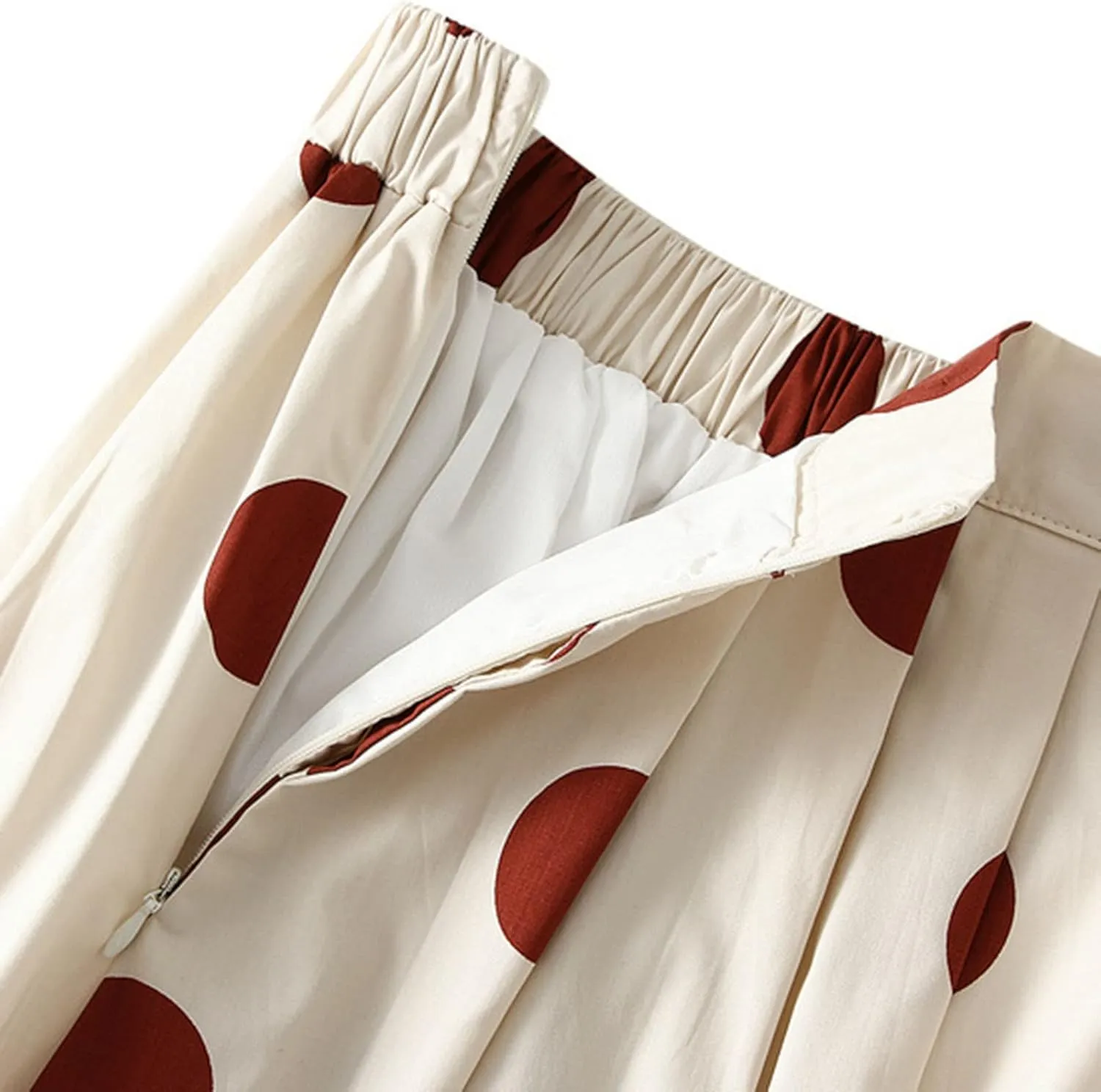 Women Fashion Skirt High Waisted A Line Mid Length Polka Dot Contrast Color Swing Skirt Beach Maxi Skirt Pleated