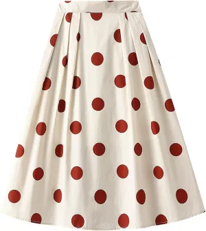 Women Fashion Skirt High Waisted A Line Mid Length Polka Dot Contrast Color Swing Skirt Beach Maxi Skirt Pleated