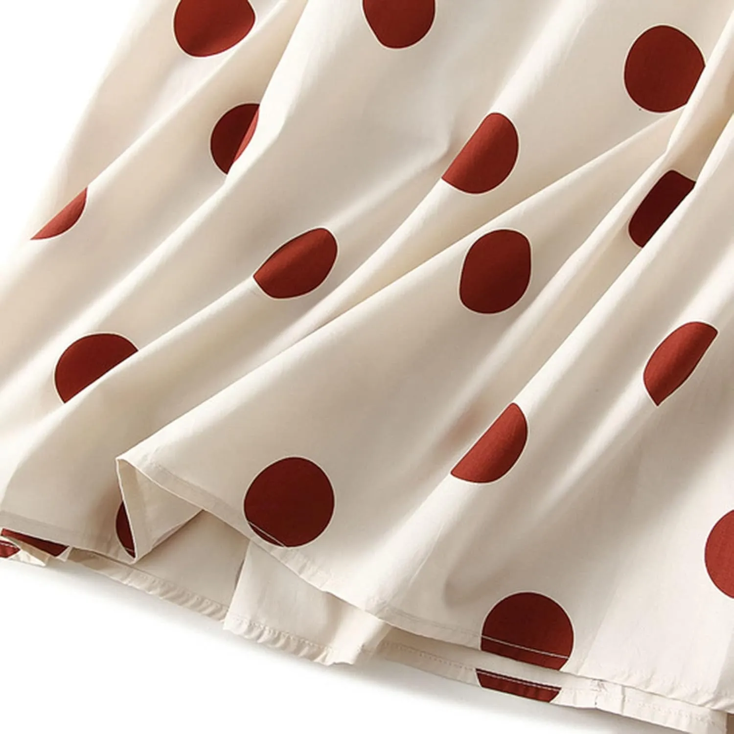 Women Fashion Skirt High Waisted A Line Mid Length Polka Dot Contrast Color Swing Skirt Beach Maxi Skirt Pleated