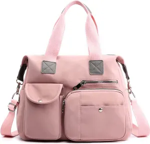 Women Lightweight Nylon Tote Bag Multiple Pockets Top Handle Handbag Ladies Work Purse Travel Crossbody Shoulder Bag