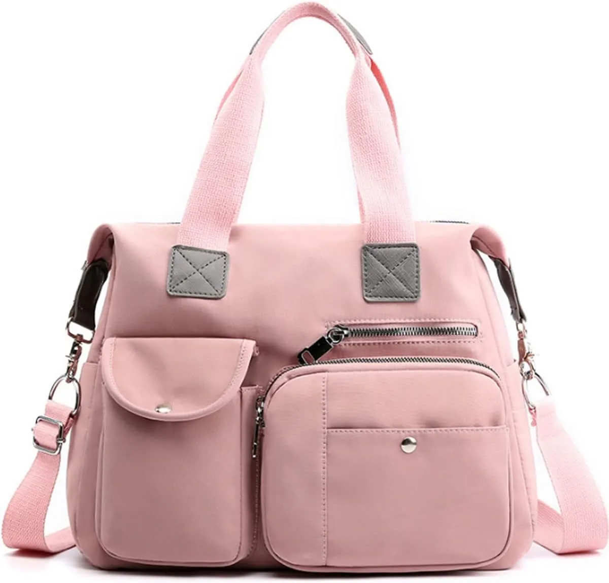Women Lightweight Nylon Tote Bag Multiple Pockets Top Handle Handbag Ladies Work Purse Travel Crossbody Shoulder Bag
