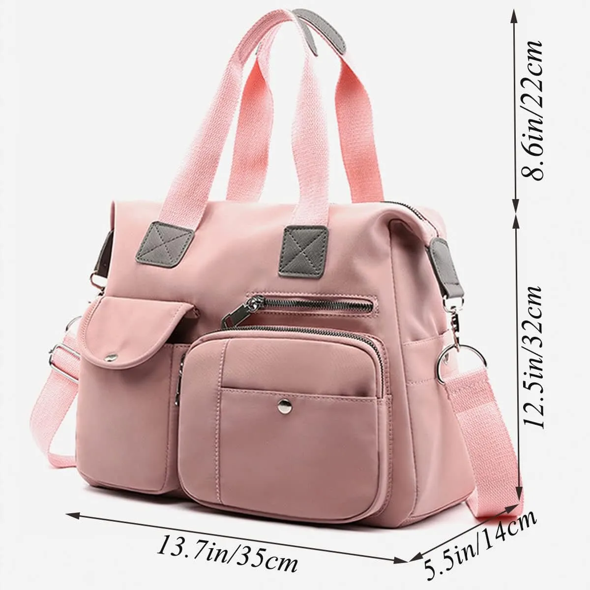 Women Lightweight Nylon Tote Bag Multiple Pockets Top Handle Handbag Ladies Work Purse Travel Crossbody Shoulder Bag