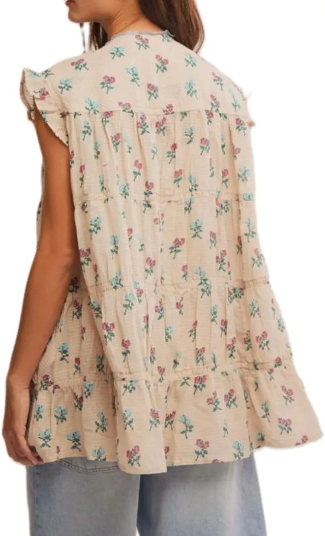 Women Patchwork Short Dress Y2k Floral V Neck Sleeveless Ruffle Mini Dress Cute Boho Babydoll Short Dresses Beachwear
