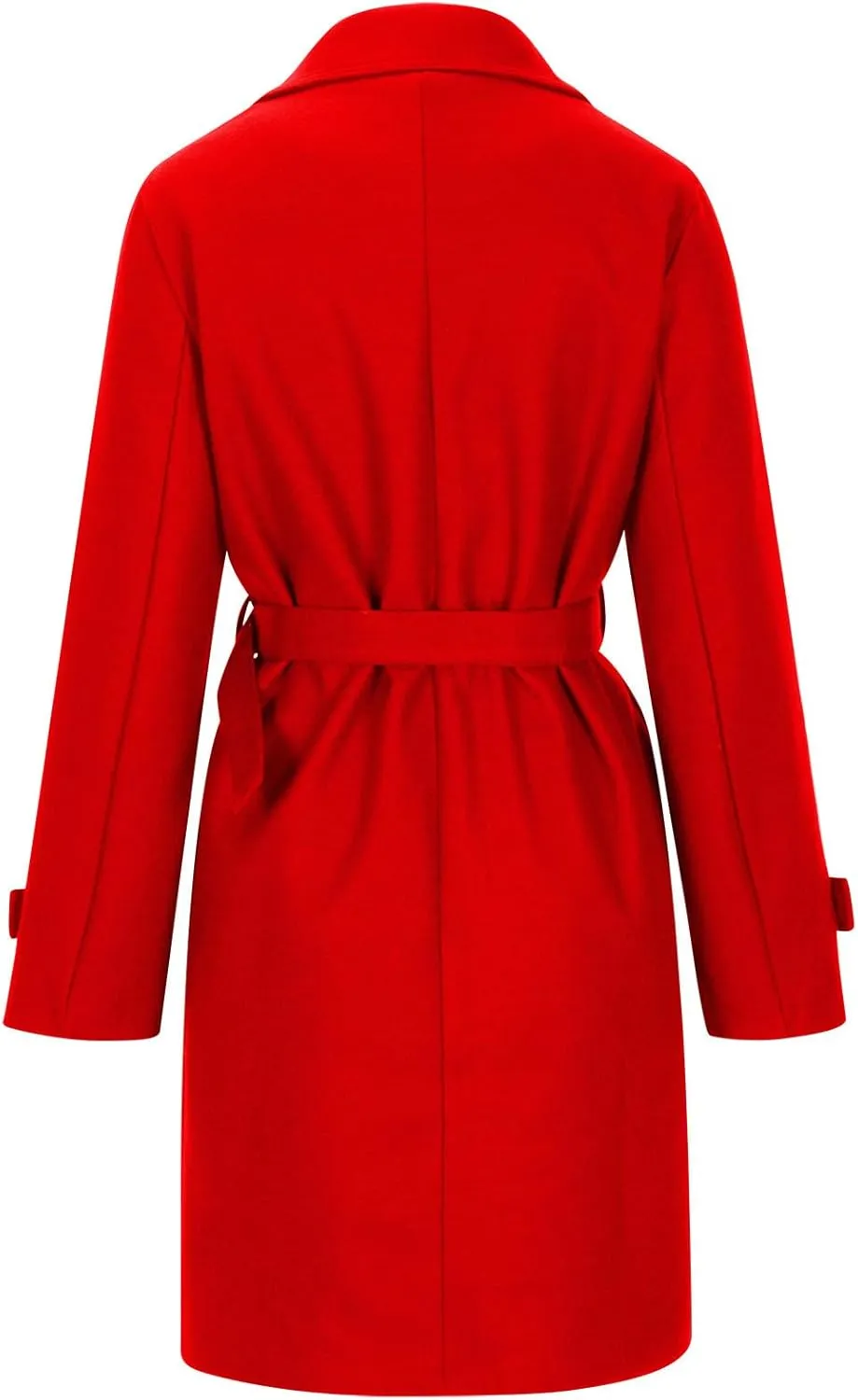 Women Single Breasted Long Trench Coat Windproof Classic Soft Slim Overcoat with Belt Wool Blend Warm Lapel Pea Coat