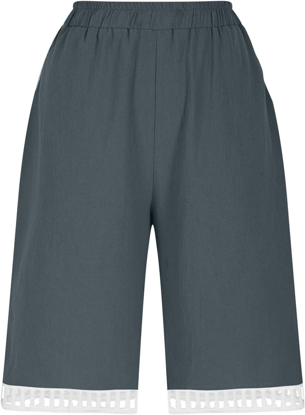 Women Summer Comfy Shorts Casual Solid Beach Bermuda-Shorts with Pocket, Ladies Elastic Waist Knee Length Short Pants