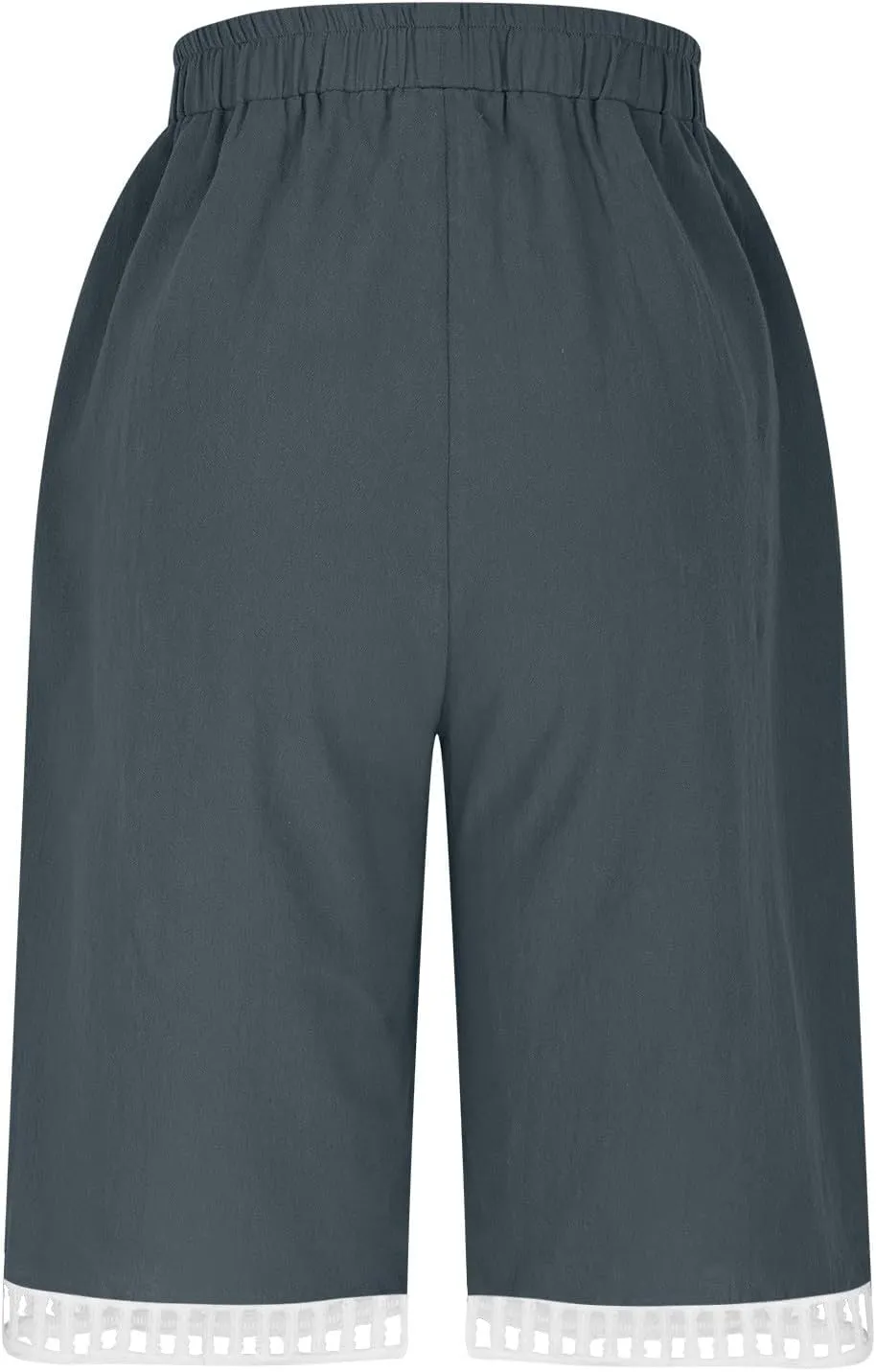 Women Summer Comfy Shorts Casual Solid Beach Bermuda-Shorts with Pocket, Ladies Elastic Waist Knee Length Short Pants