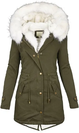 Women Winter Coats Long Hooded Fleece Lined Parka Jackets Thick Warm Cotton Jacket Coat Puffer Jacket Windproof Ski Down Coat