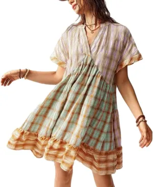 Women Y2k Boho Mini Dress Vintage Floral Tie up Button Sleeveless Short Dress 2025 Summer Babydoll Sundress Beachwear