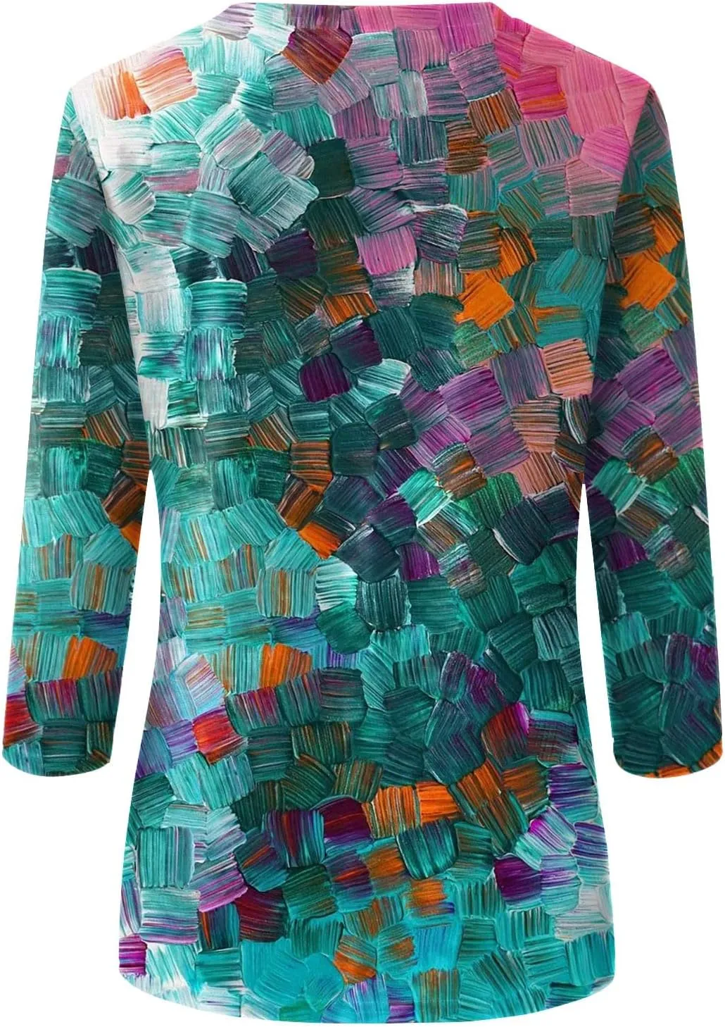 Womens 3/4 Sleeve Tops 2025 Summer Print Round Neck Shirts Loose Fit Three Quarter Sleeve Tshirts