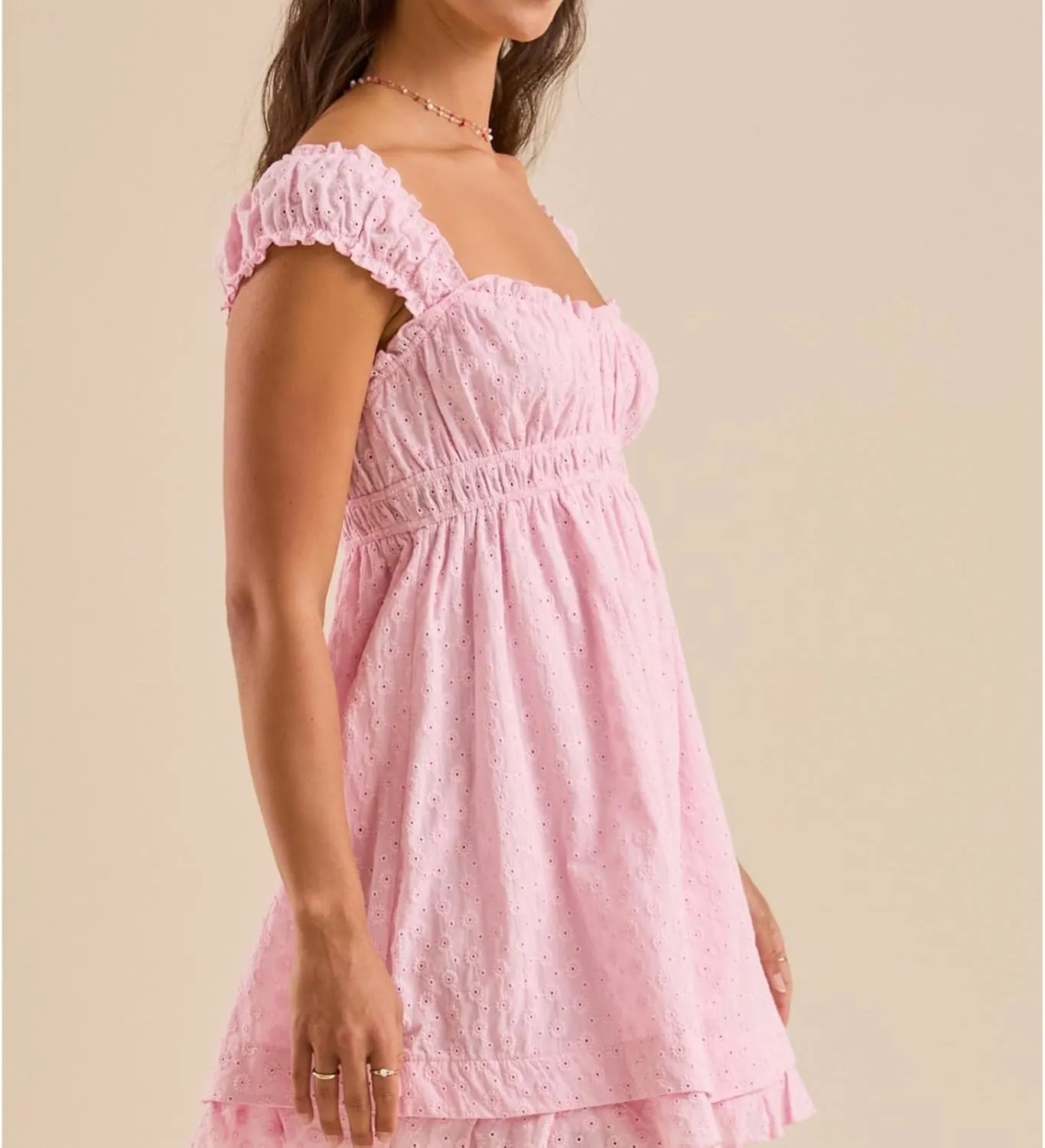 Womens Babydoll Mini Dress Y2K Sleeveless Square Neck Lace A-Line Ruffle Flowy Short Summer Beach Dress