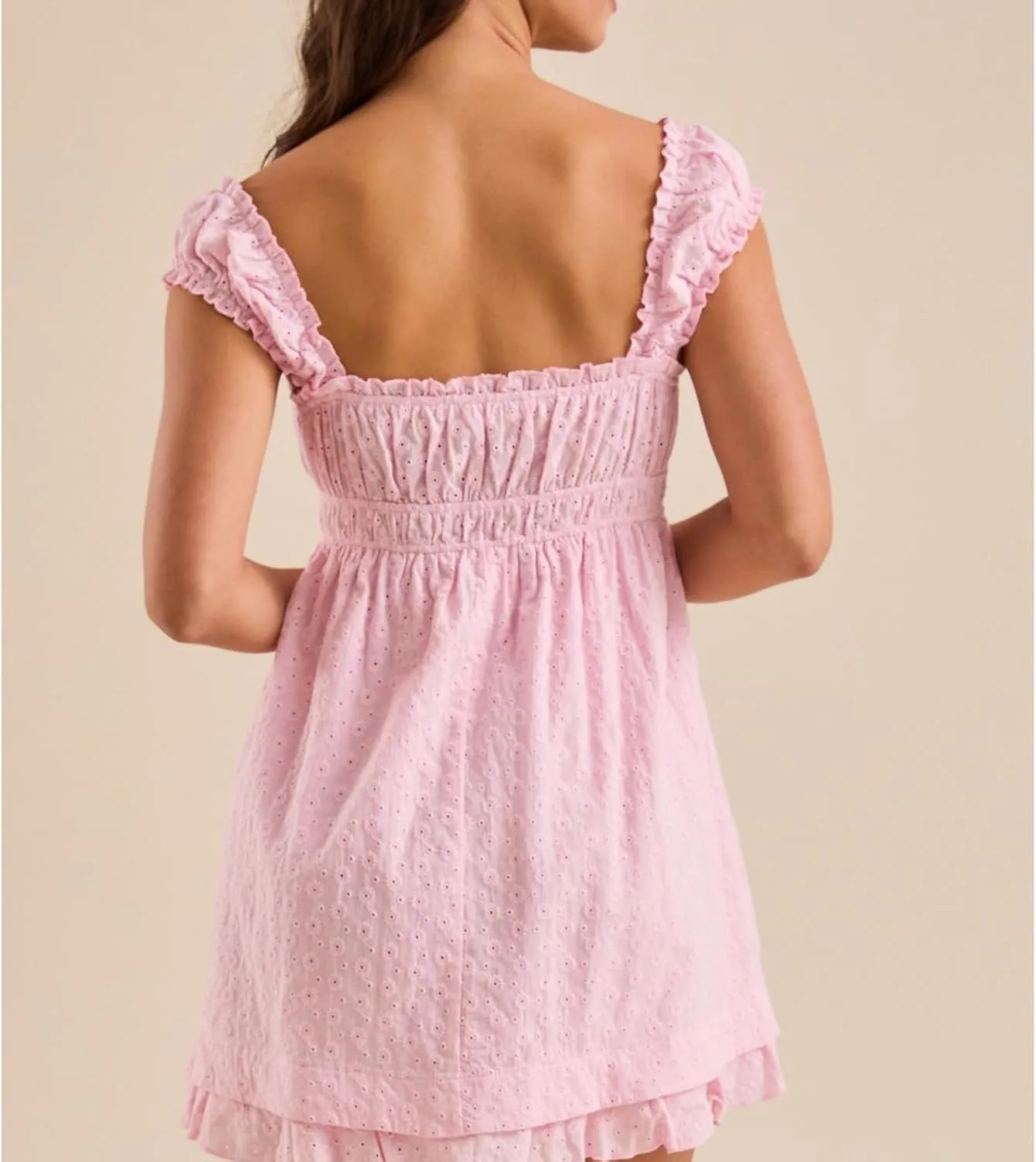 Womens Babydoll Mini Dress Y2K Sleeveless Square Neck Lace A-Line Ruffle Flowy Short Summer Beach Dress