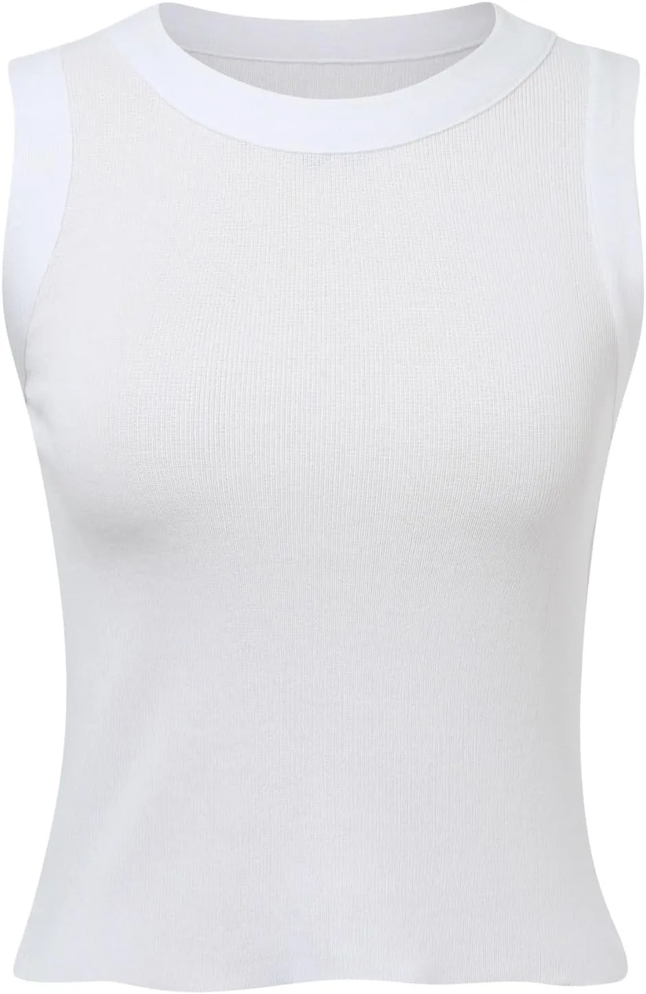 Womens Basic Tops 2025 Summer High Round Neck Striped Printed Knit Tank Tops Slim Fit Casual Sleeveless Going Out Top