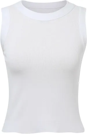 Womens Basic Tops 2025 Summer High Round Neck Striped Printed Knit Tank Tops Slim Fit Casual Sleeveless Going Out Top