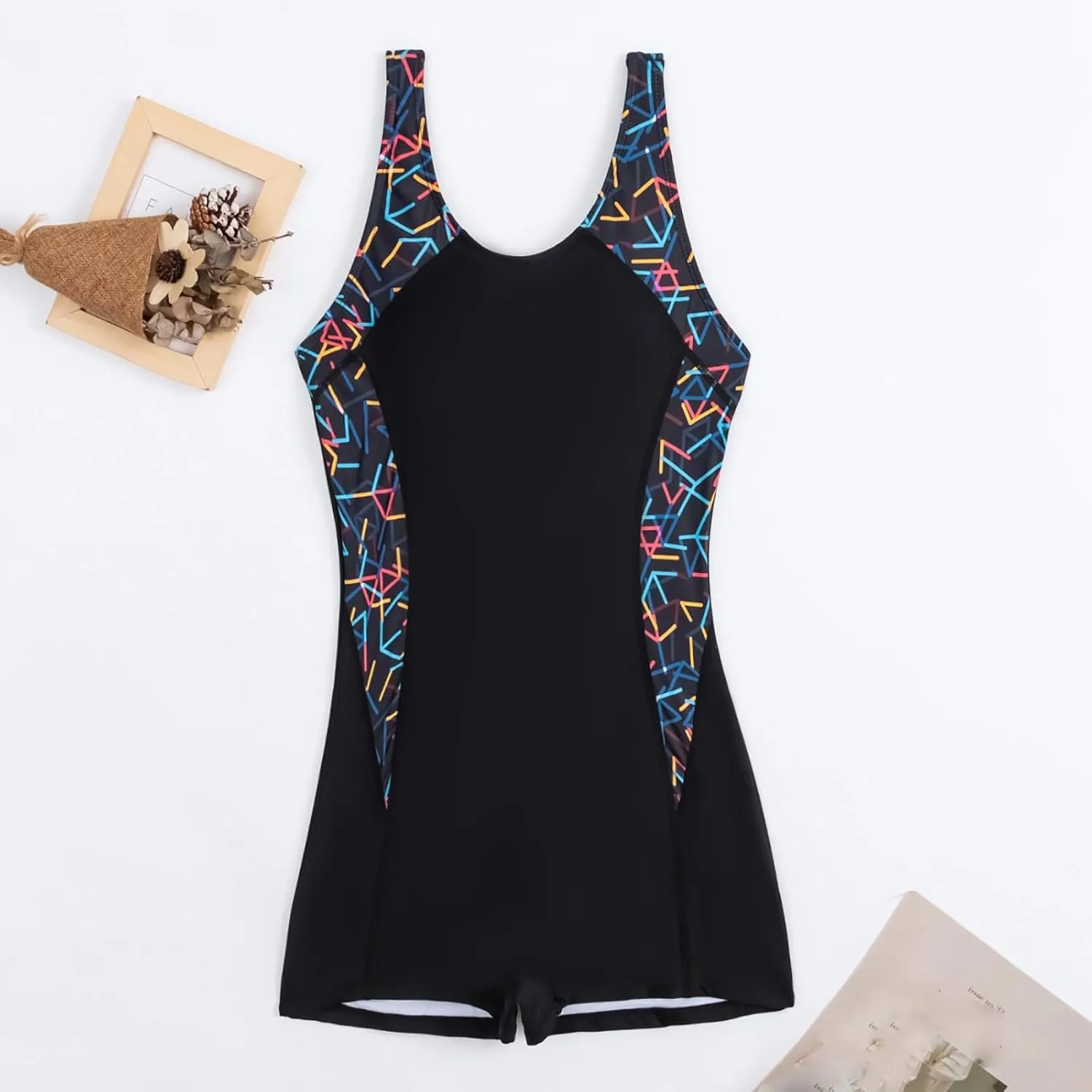 Womens Boyleg Racerback One Piece Swimsuit Athletic Full Coverage Swimwear Lap Swimming Suit Cutout Bathing Suit