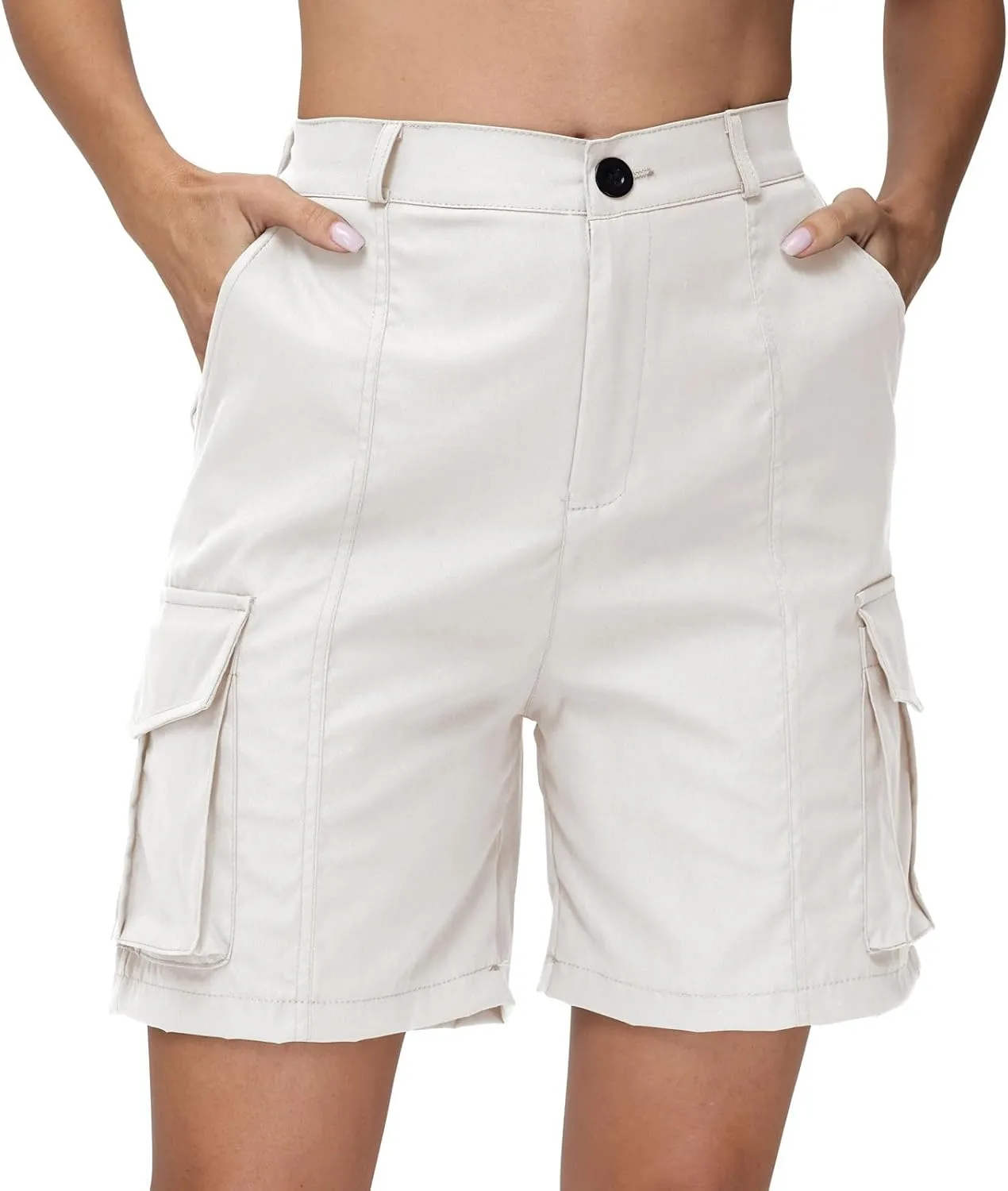 Womens Cargo Shorts 2024 Summer Casual Elastic High Waisted Drawstring Shorts Dressy Cotton Short Pants with Pocket