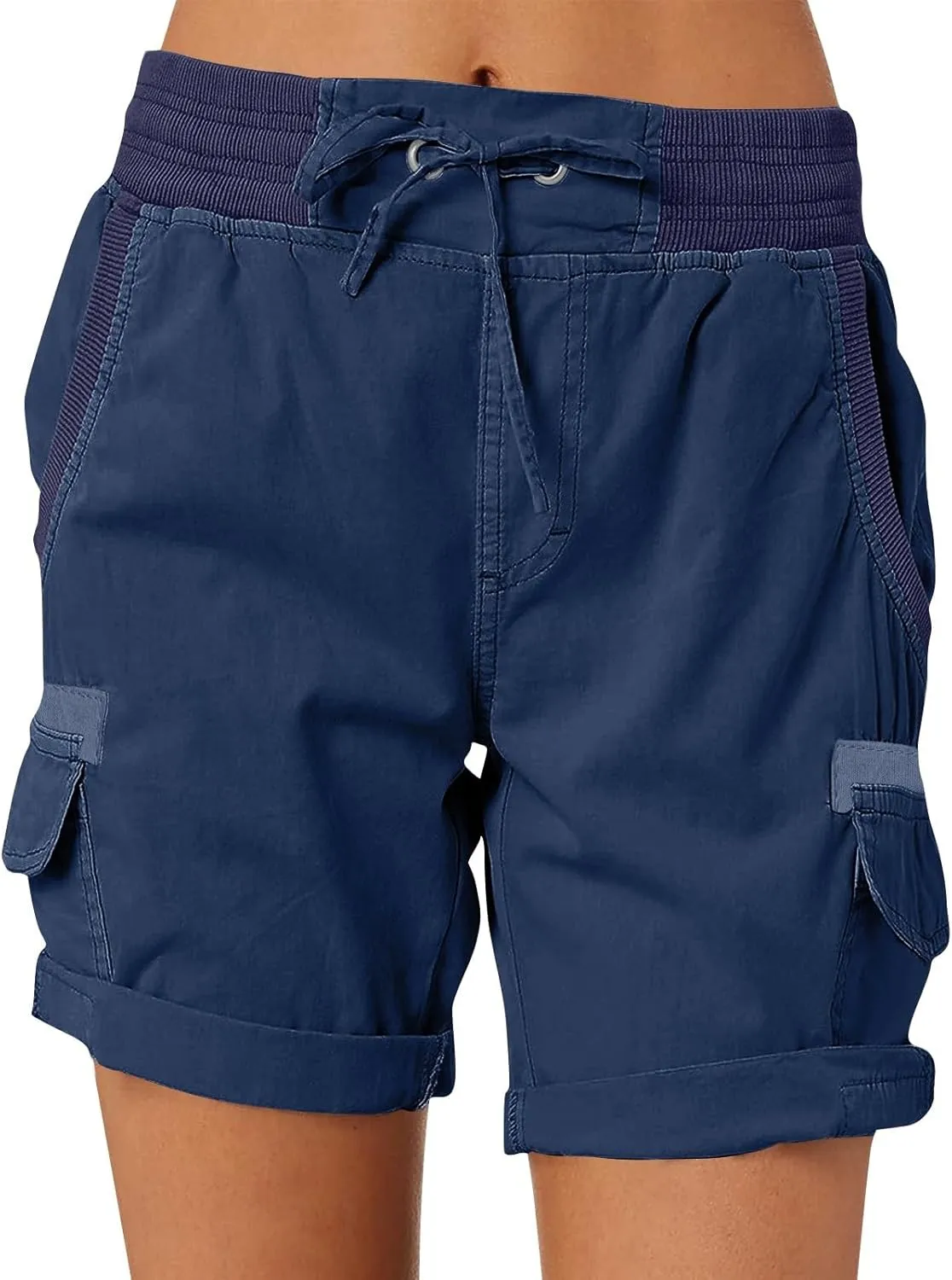 Womens Cargo Shorts 2024 Summer Casual Elastic High Waisted Drawstring Shorts Dressy Cotton Short Pants with Pocket