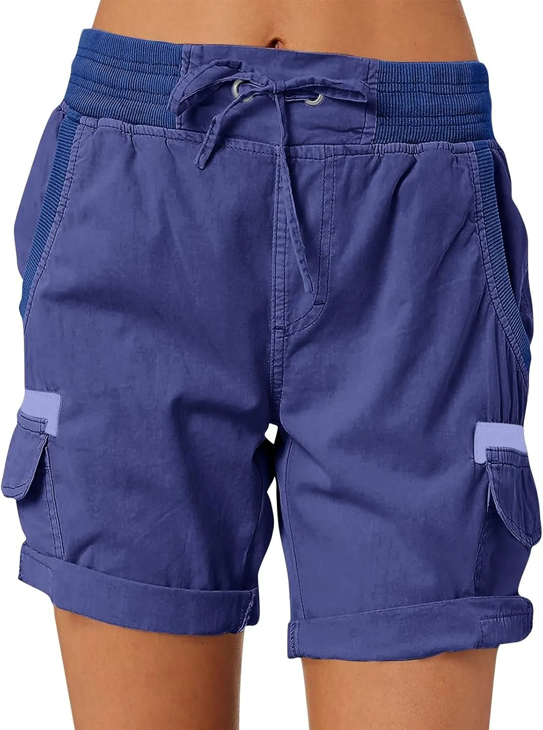 Womens Cargo Shorts 2024 Summer Casual Elastic High Waisted Drawstring Shorts Dressy Cotton Short Pants with Pocket