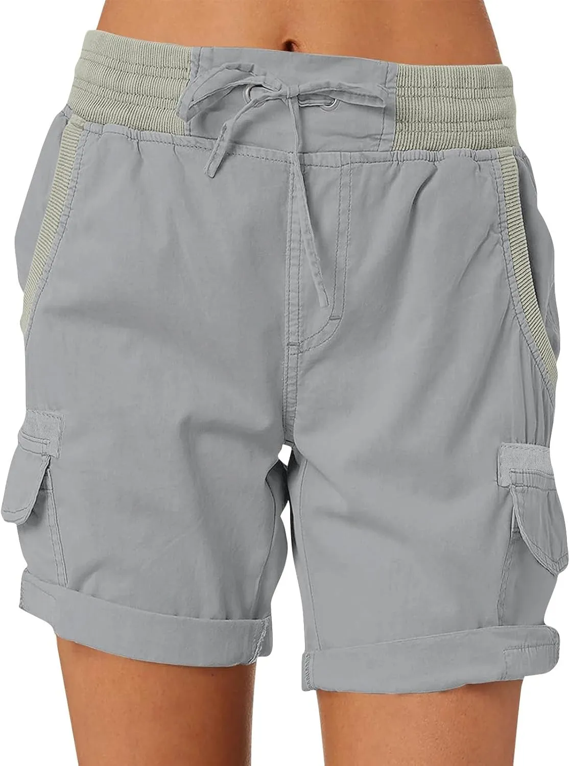 Womens Cargo Shorts 2024 Summer Casual Elastic High Waisted Drawstring Shorts Dressy Cotton Short Pants with Pocket