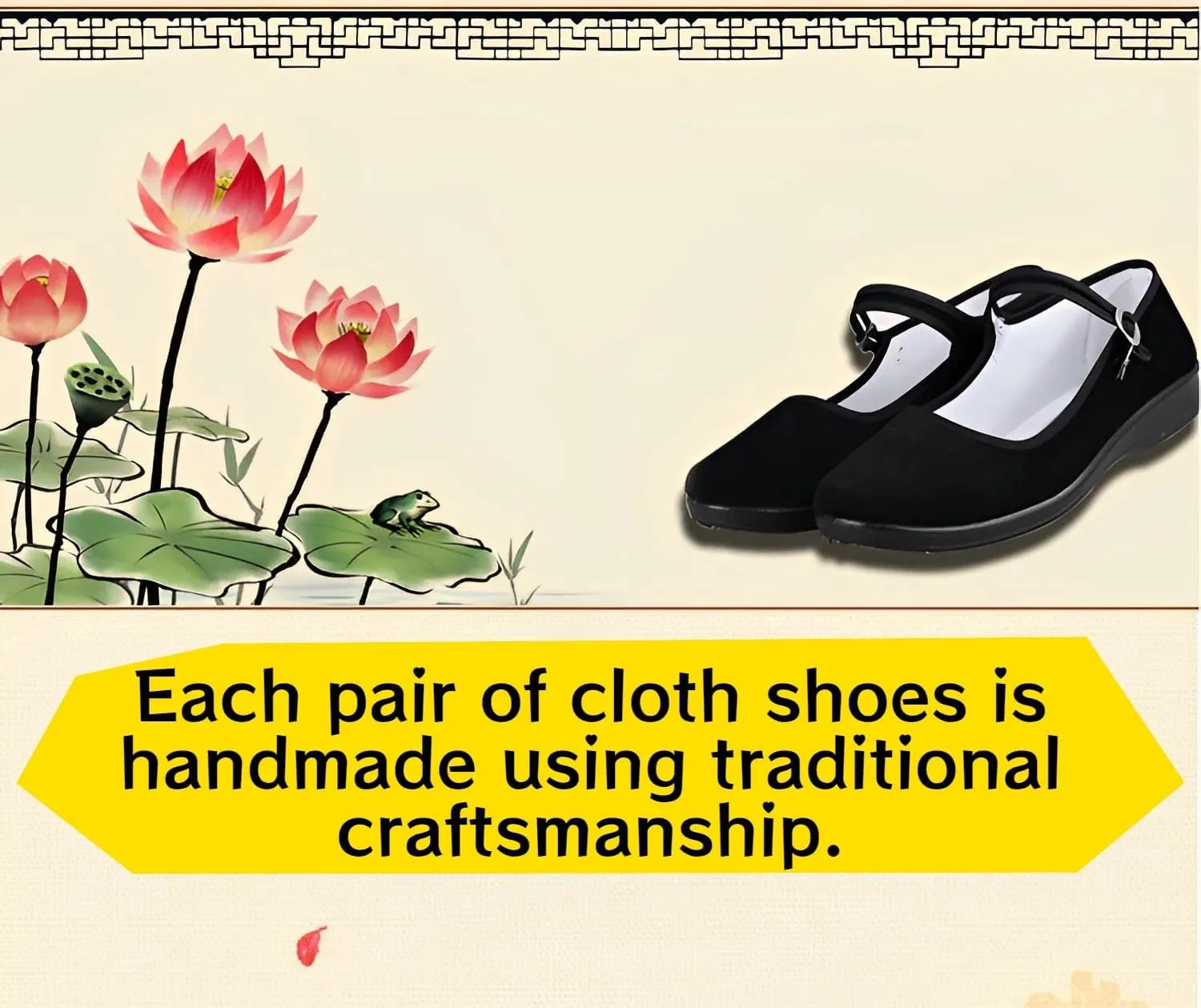 Womens Cotton Mary Jane Shoes China Doll Ballet Flats Shoes,Black