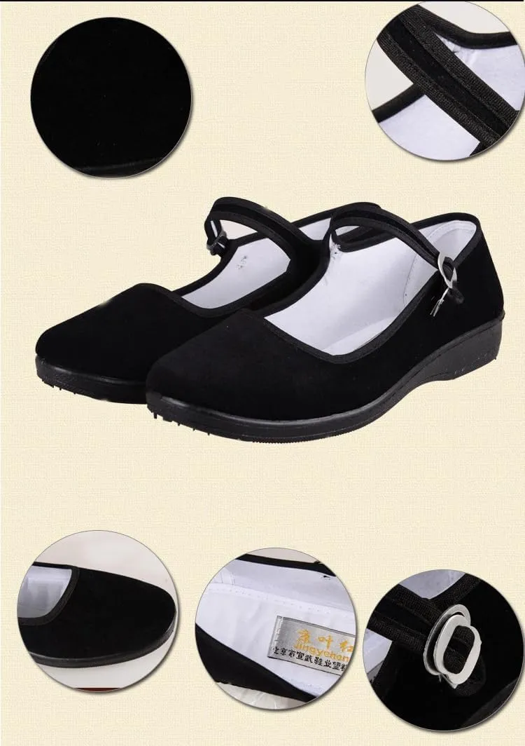 Womens Cotton Mary Jane Shoes China Doll Ballet Flats Shoes,Black