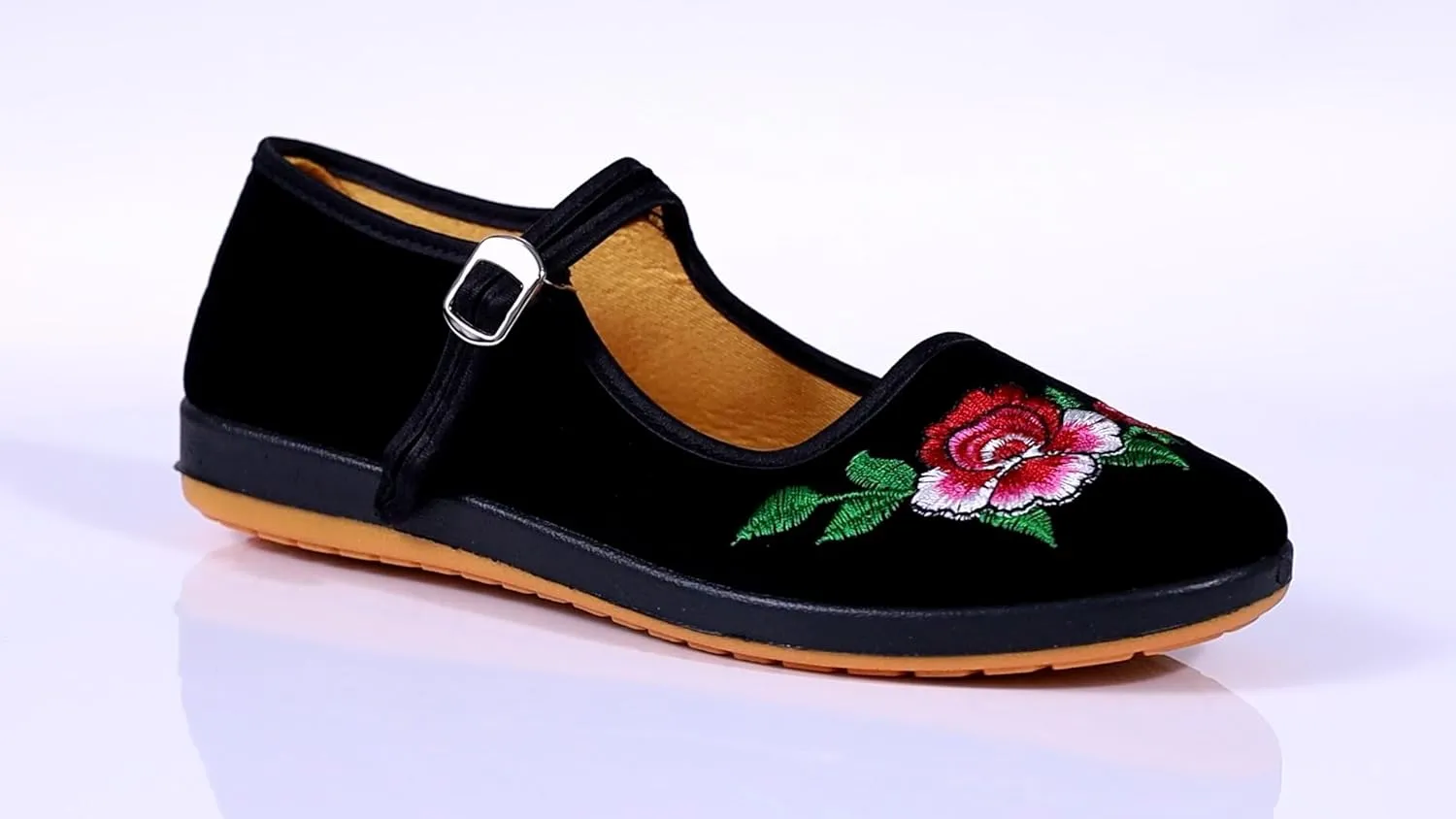 Womens Cotton Mary Jane Shoes China Doll Ballet Flats Shoes,Black