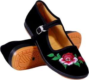 Womens Cotton Mary Jane Shoes China Doll Ballet Flats Shoes,Black