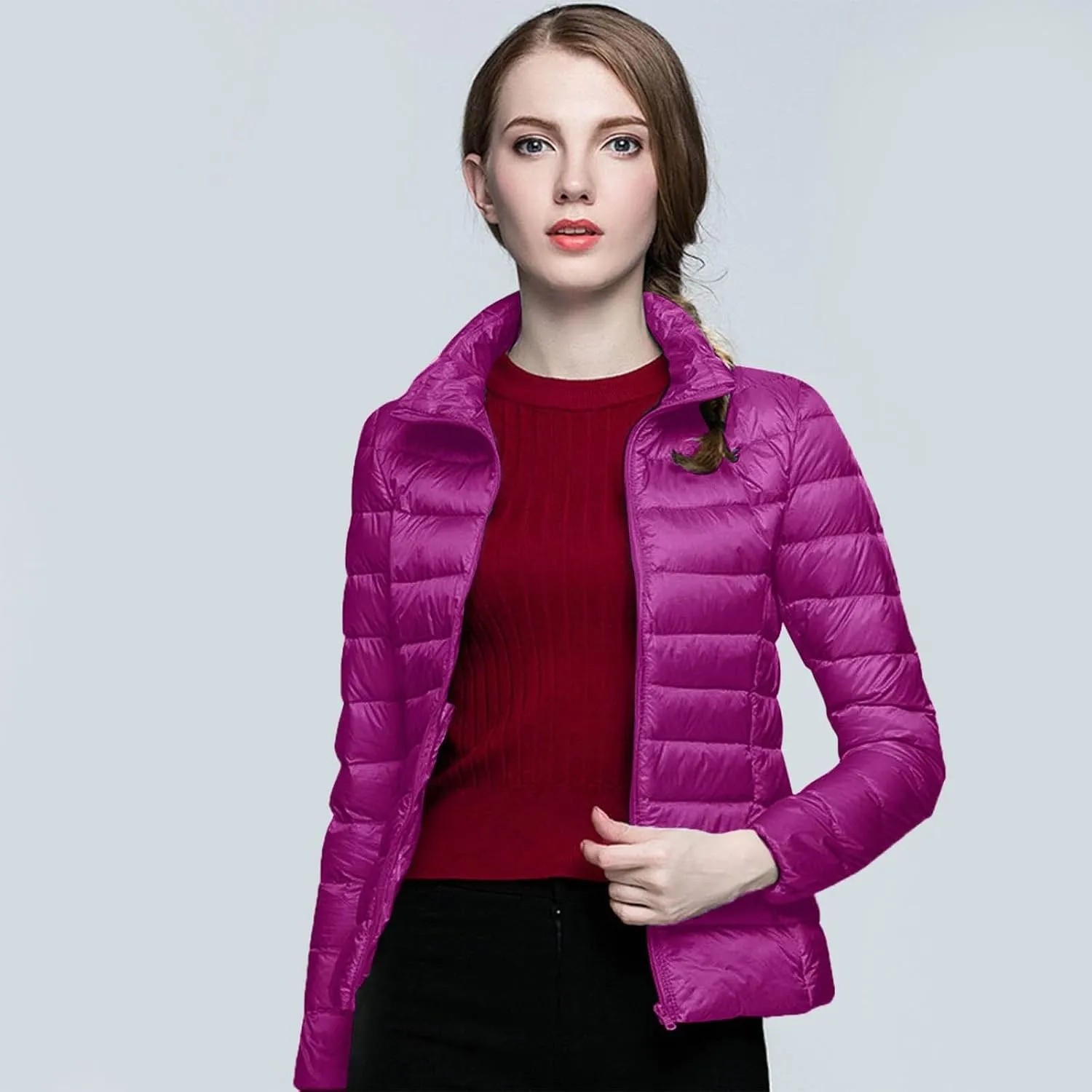 Women's Down Jackets & Parkas Warm Packable Lightweight Winter Quilted Jacket Stand Collar Slim Fit Cropped Puffer Jackets
