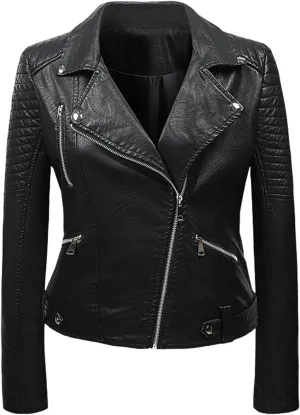 Women's Faux Leather Jacket Spring Fall Clothes Trendy Motorcycle Biker Coat Long Sleeve Zip Up PU Moto Biker Jackets