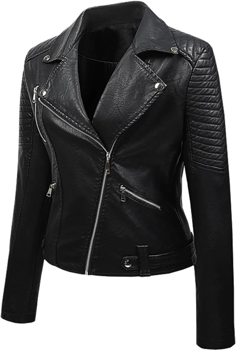 Women's Faux Leather Jacket Spring Fall Clothes Trendy Motorcycle Biker Coat Long Sleeve Zip Up PU Moto Biker Jackets