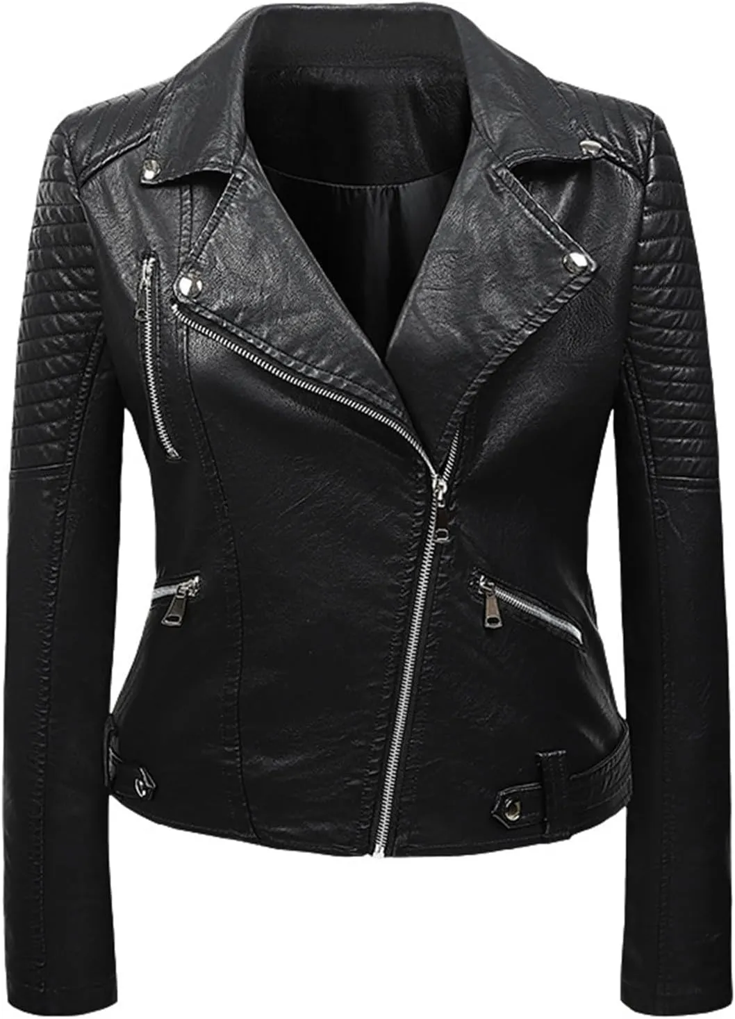 Women's Faux Leather Jacket Spring Fall Clothes Trendy Motorcycle Biker Coat Long Sleeve Zip Up PU Moto Biker Jackets