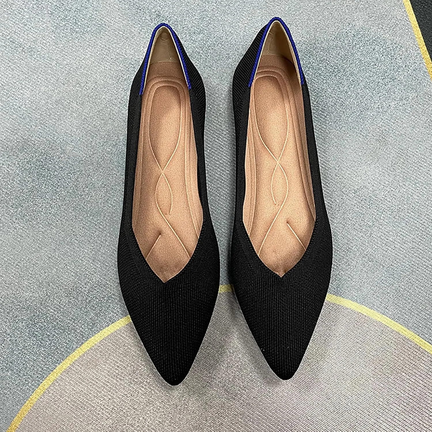 Women's Flats Shoes Pointed Toe Knit Ballet Comfortable Dressy Slip On Flat Classic Ballet Office Work Shoes