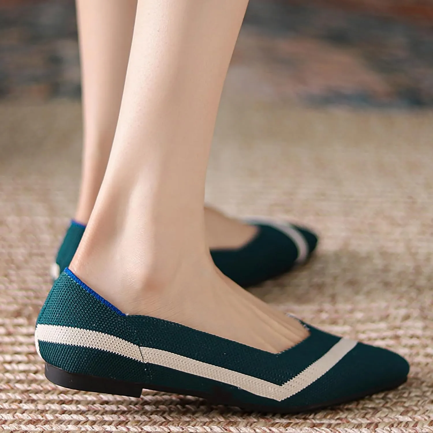 Women's Flats Shoes Pointed Toe Knit Ballet Comfortable Dressy Slip On Flat Classic Ballet Office Work Shoes