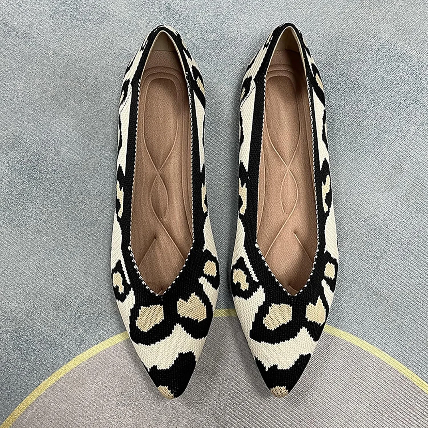 Women's Flats Shoes Pointed Toe Knit Ballet Comfortable Dressy Slip On Flat Classic Ballet Office Work Shoes