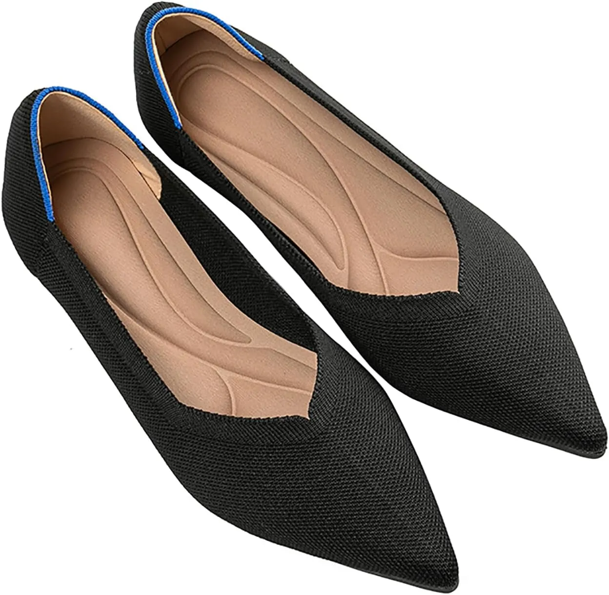 Women's Flats Shoes Pointed Toe Knit Ballet Comfortable Dressy Slip On Flat Classic Ballet Office Work Shoes