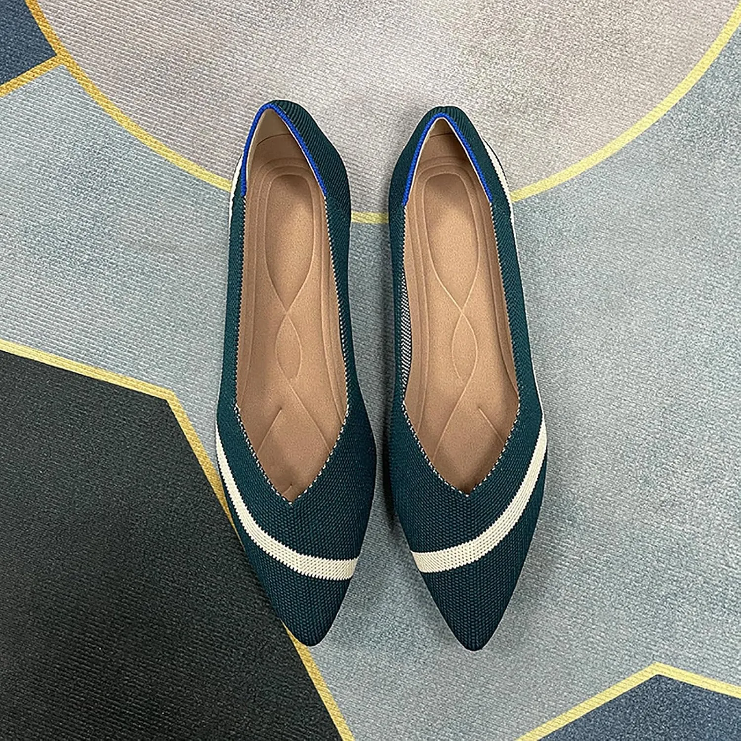 Women's Flats Shoes Pointed Toe Knit Ballet Comfortable Dressy Slip On Flat Classic Ballet Office Work Shoes