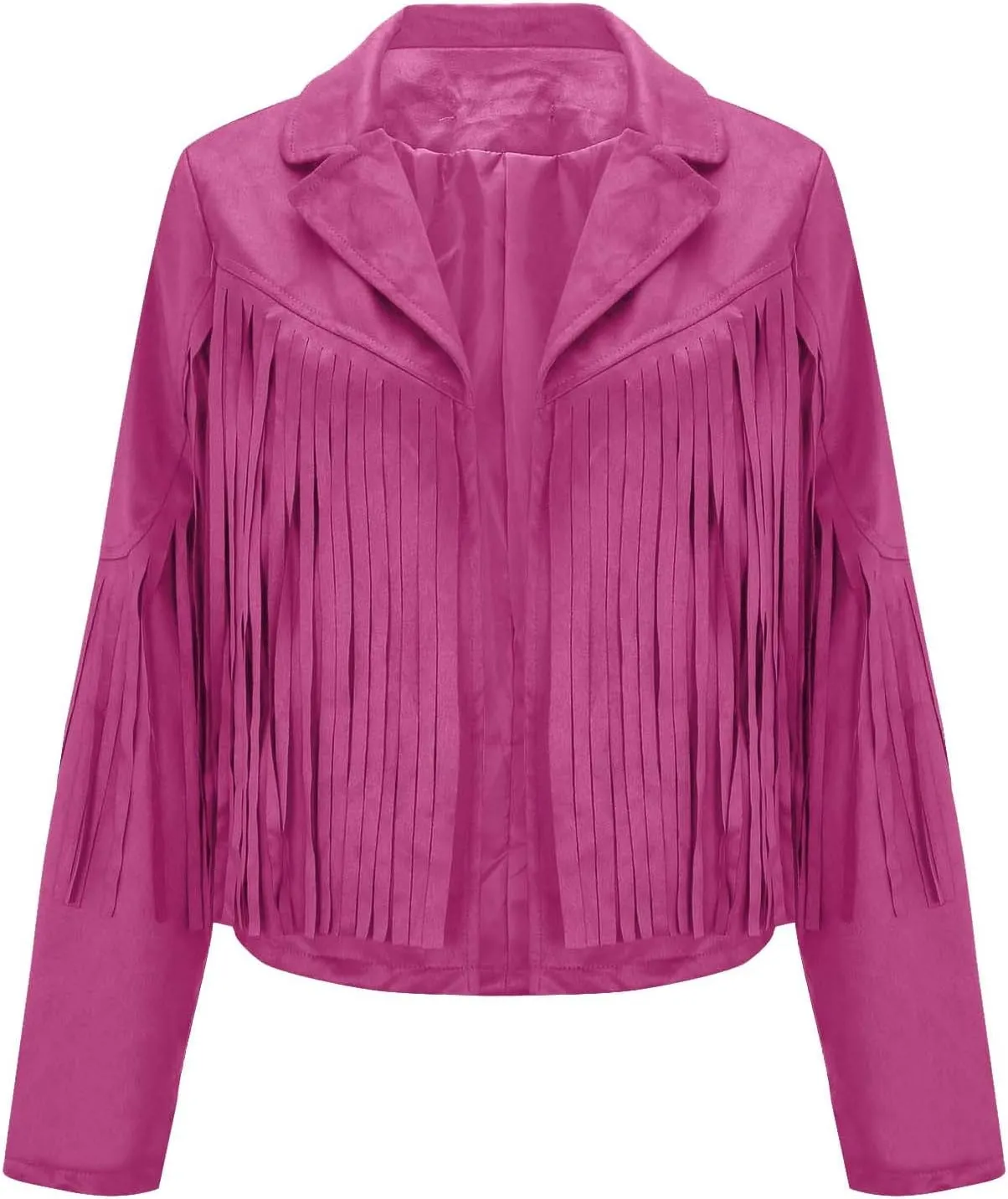 Women's Fringe Jackets Suede Tassel Jacket Crop Moto Biker Jackets Open Front Tassel Coat Western Cowgitl Outfits