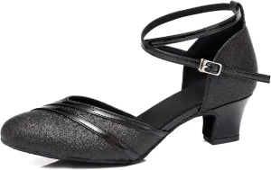 Women's Glitter Latin Dance Shoes Closed Toe Ballroom Salsa Performance Dancing Pratice Shoes