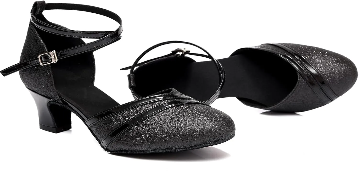 Women's Glitter Latin Dance Shoes Closed Toe Ballroom Salsa Performance Dancing Pratice Shoes