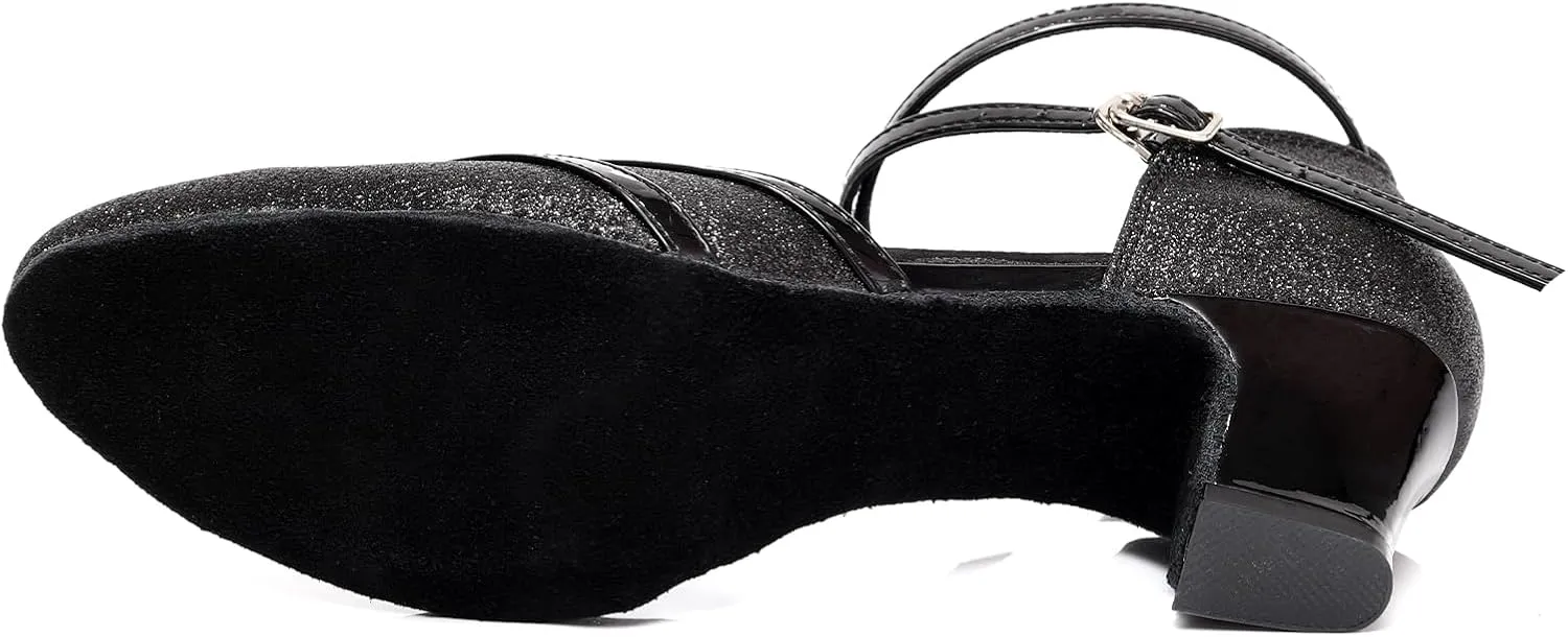 Women's Glitter Latin Dance Shoes Closed Toe Ballroom Salsa Performance Dancing Pratice Shoes