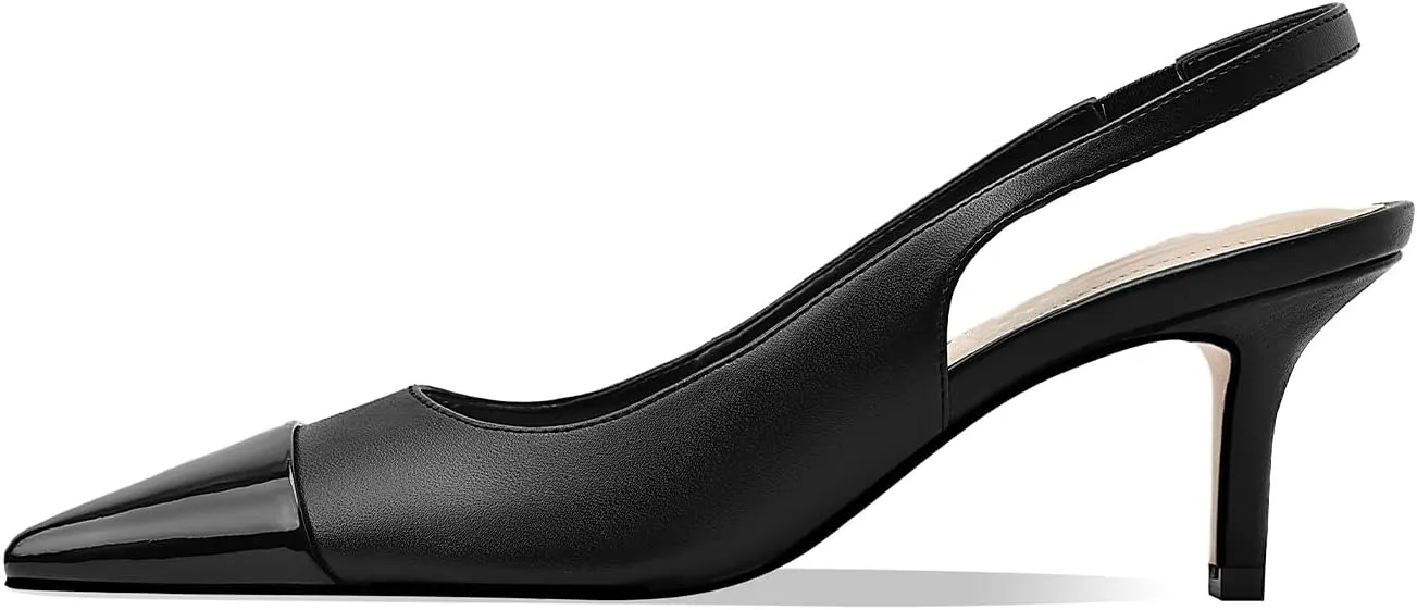 Women's Kitten Heel Slingback Pointed Closed Toe Pumps Dress Shoes for Women Low Stiletto Heels for Women Comfy Dressy Heels