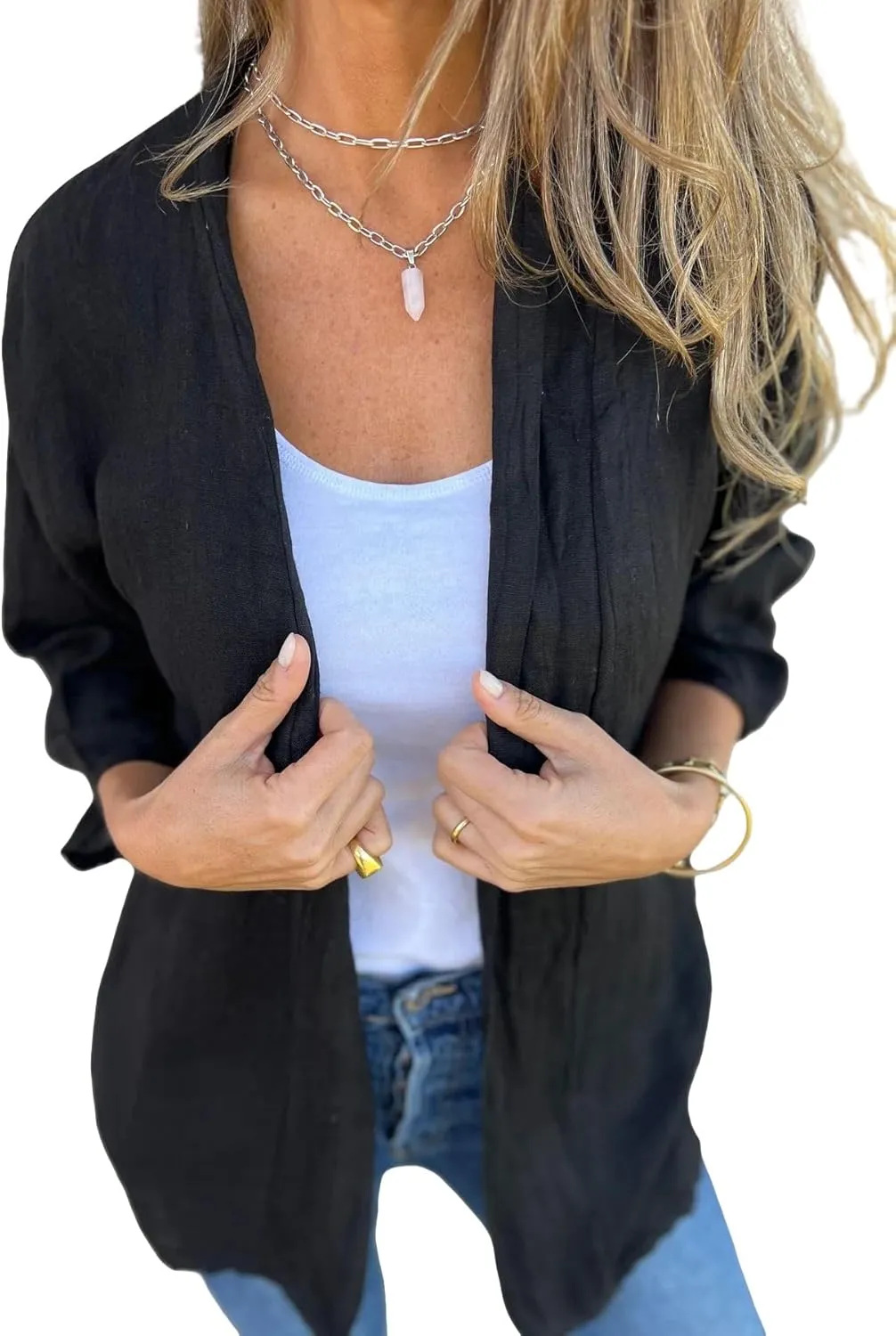 Womens Open Front Cardigans Casual Loose Fit Jackets Long Sleeve Classic Knit Sweaters Cardigan with Pockets