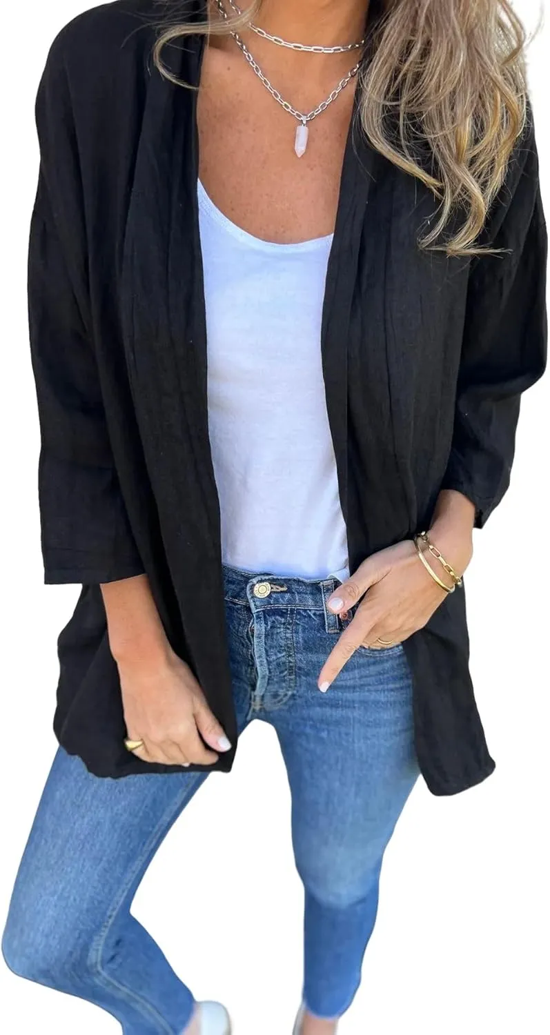 Womens Open Front Cardigans Casual Loose Fit Jackets Long Sleeve Classic Knit Sweaters Cardigan with Pockets