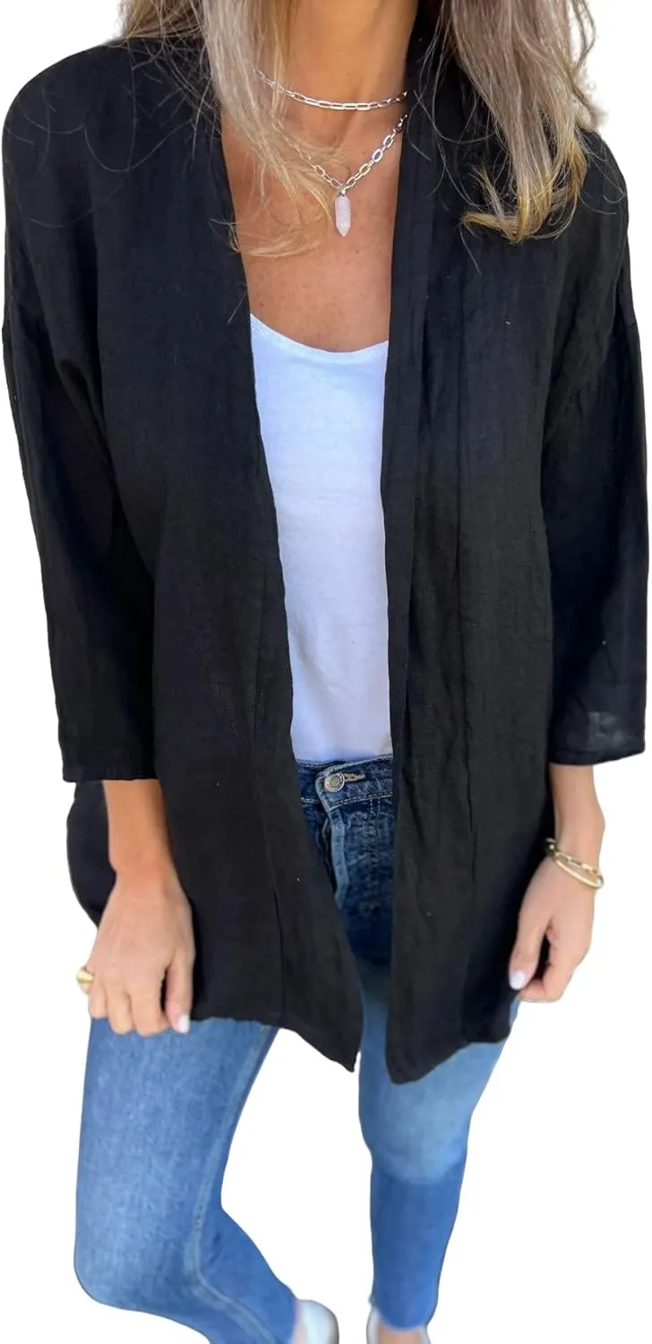 Womens Open Front Cardigans Casual Loose Fit Jackets Long Sleeve Classic Knit Sweaters Cardigan with Pockets