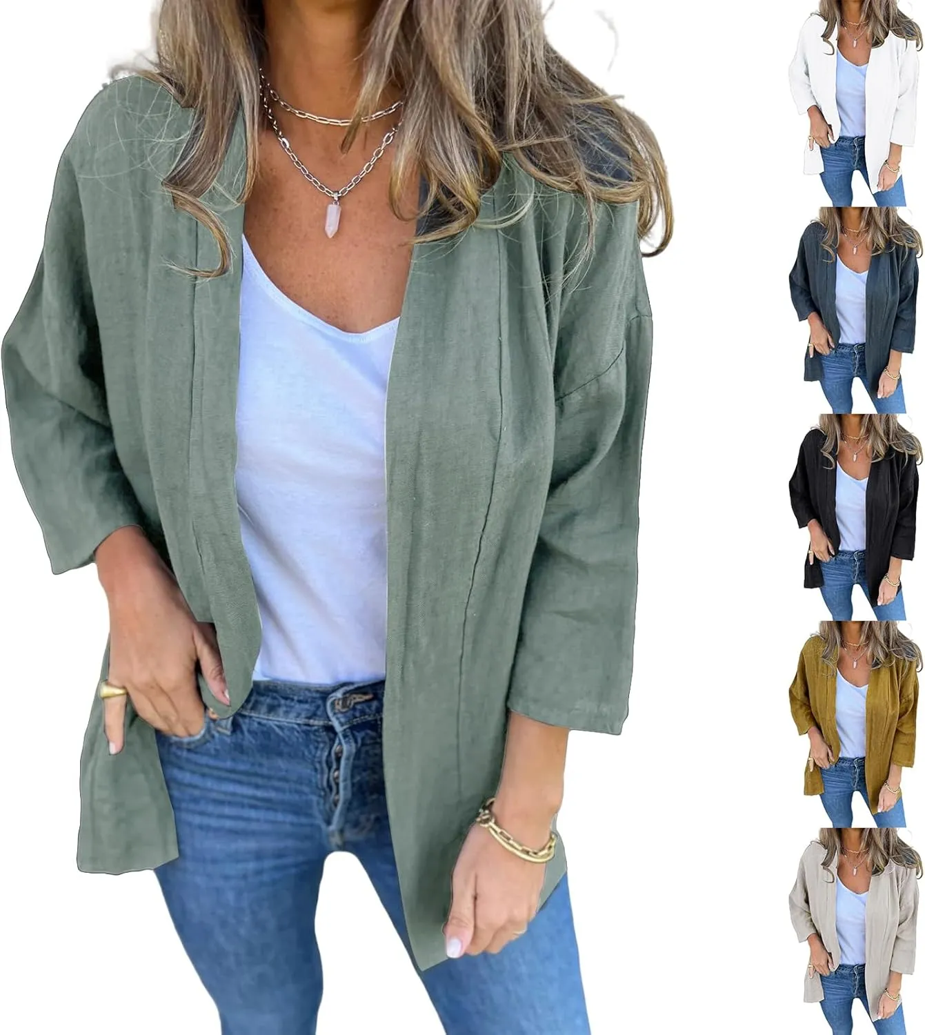 Womens Open Front Cardigans Casual Loose Fit Jackets Long Sleeve Classic Knit Sweaters Cardigan with Pockets