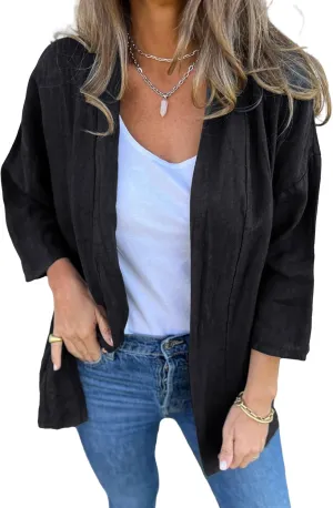 Womens Open Front Cardigans Casual Loose Fit Jackets Long Sleeve Classic Knit Sweaters Cardigan with Pockets