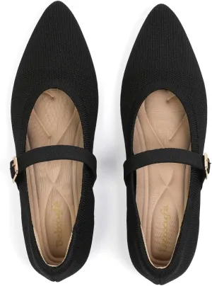 Women's Pointed Toe Knit Mary Jane Ballet Flats for Office Casual Wear Stretchy Dressy Slip-On Shoes with Arch Support